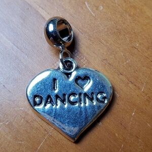 NWOT charm, silver colored heart, 'I Love Dancing'